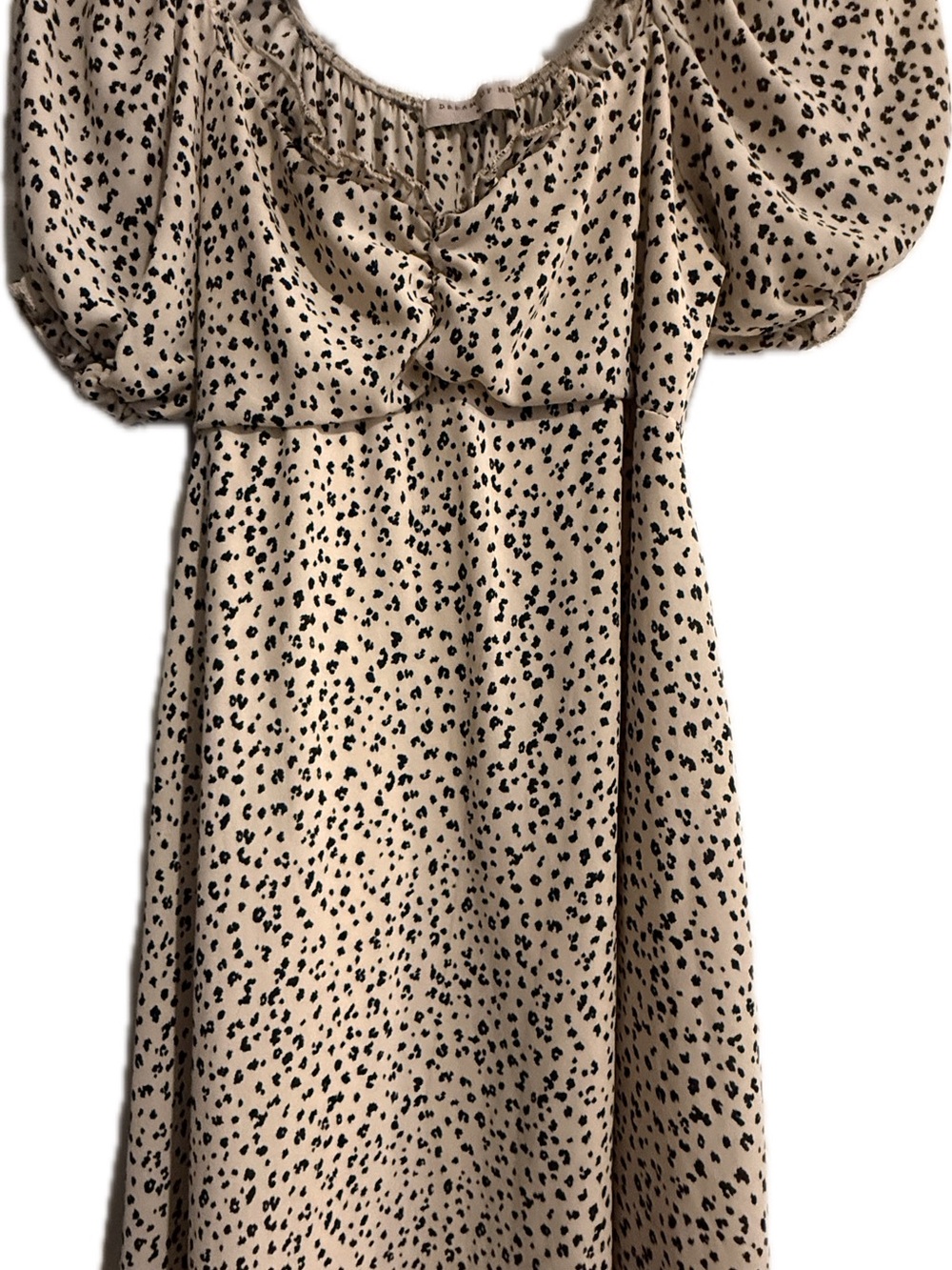 Beige Cheetah Print Puff-Sleeve Mini Dress